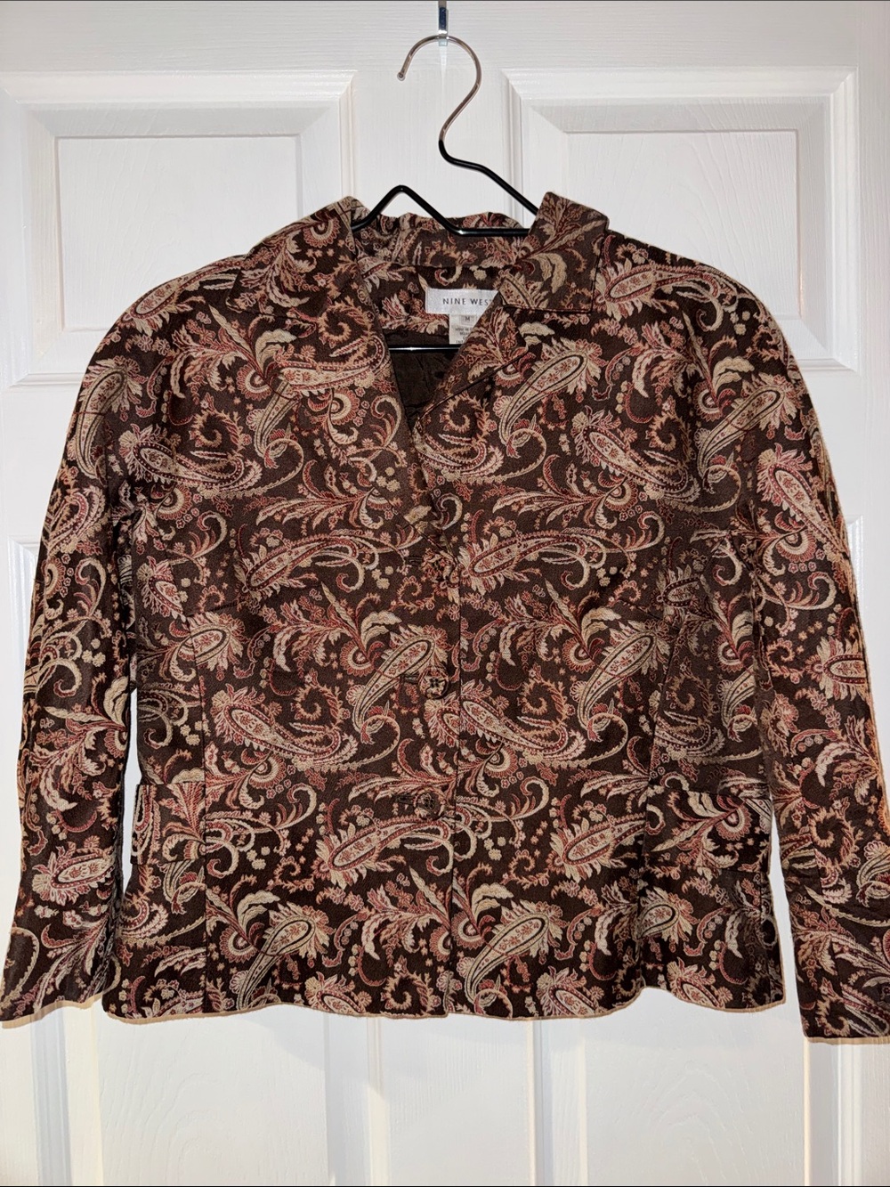 Nine West Brown Paisley Blazer with Cream and Pink Accents